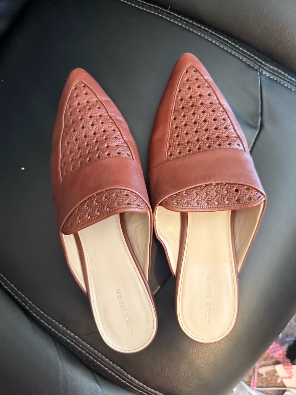 Cole Haan Women's Rust Brown Woven Pointed Slip-On Mules